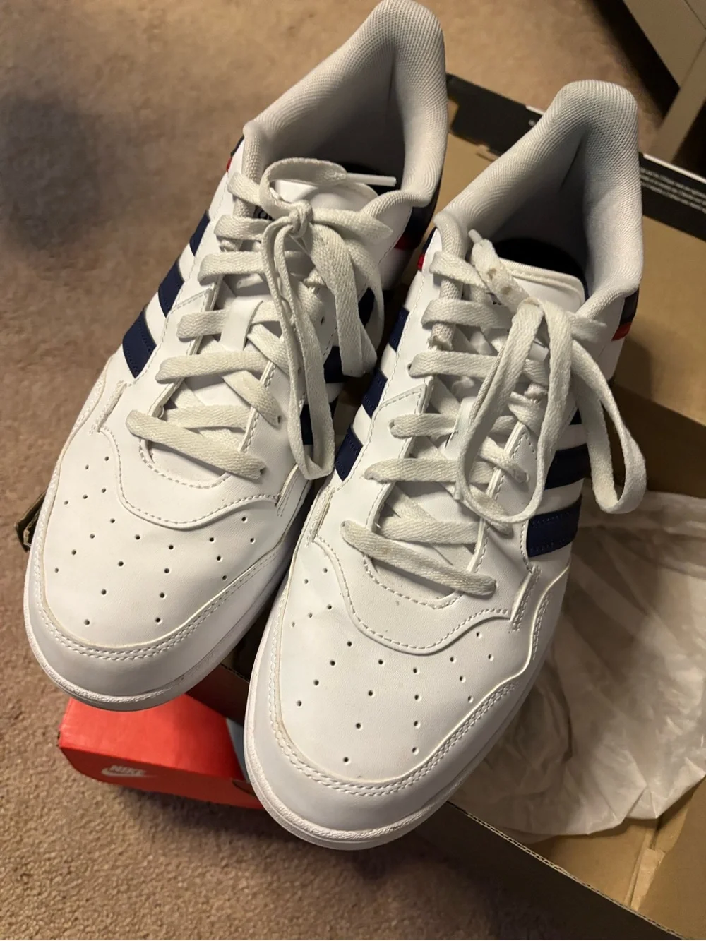 adidas White Sneakers with Navy Stripes 11m